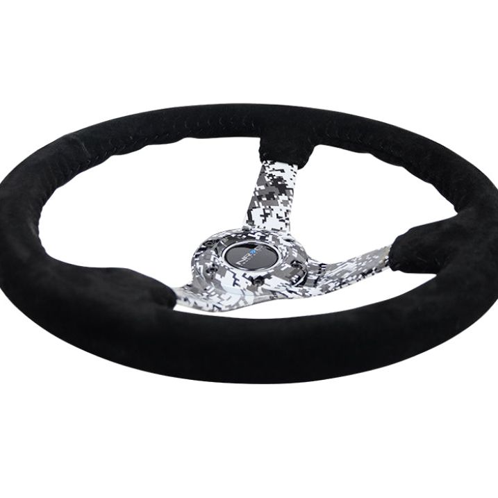 NRG Reinforced Steering Wheel (350mm / 3in. Deep) Blk Suede w/Hydrodipped Digi-Camo Spokes-tuningsupply.com