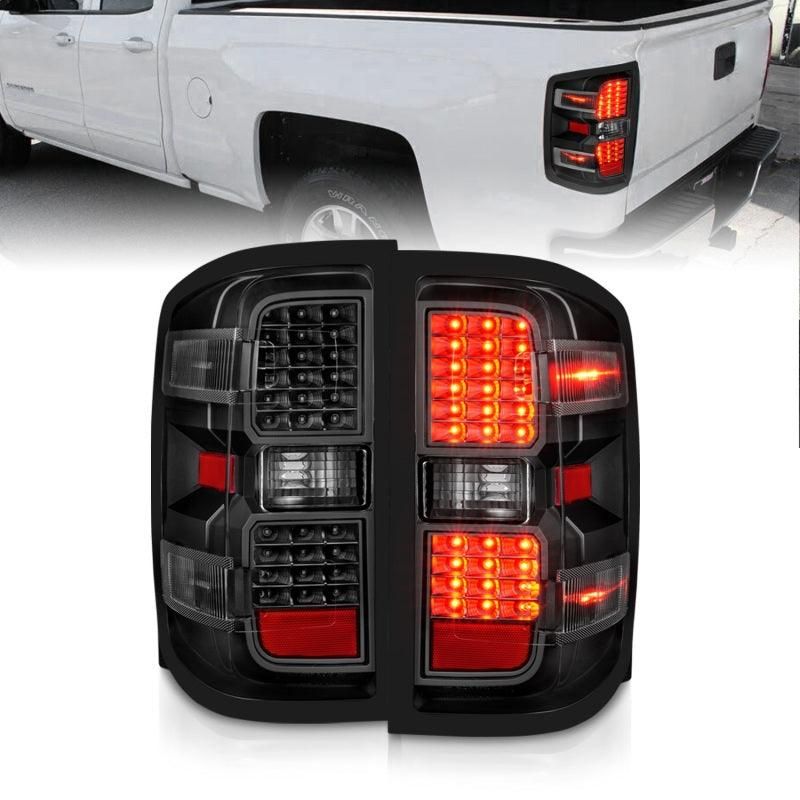 ANZO 15-19 Chevy Silverado 2500HD/3500HD (Factory Halogen Only) LED Tail Lights Black w/Clear Lens-tuningsupply.com