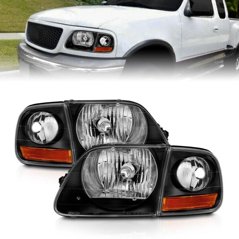 ANZO 1997-2003 Ford F150 Crystal Headlight Black w/ Parking Light-tuningsupply.com