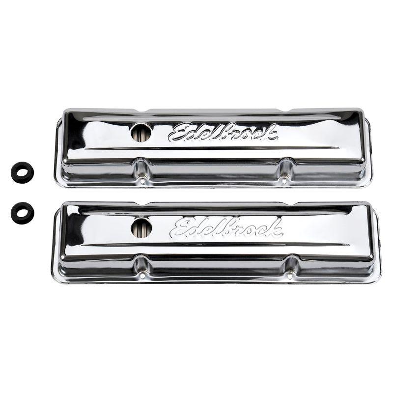 Edelbrock Valve Cover Signature Series Chevrolet 1959-1986 262-400 CI V8 Low Chrome-tuningsupply.com