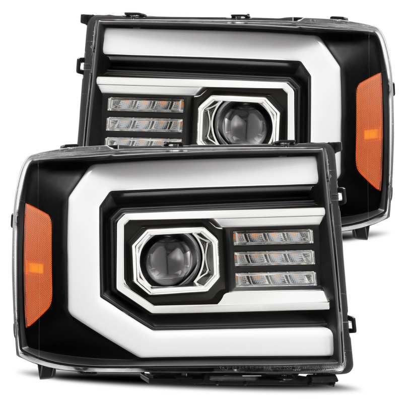 AlphaRex 07-13 GMC 1500HD PRO-Series Proj Headlights Plank Style Matte Blk w/Activ Light/Seq Signal-tuningsupply.com