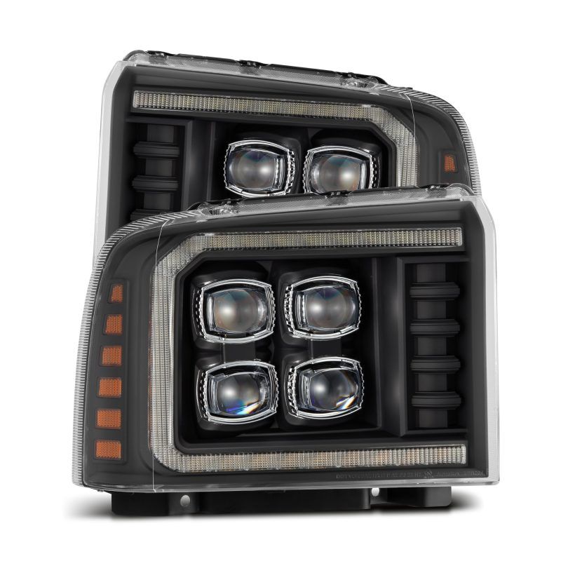 AlphaRex 05-07 Ford F250/350/450/550 Super Duty NOVA LED Proj HL Blk w/Actv Light & Seq Sig + SB DRL-tuningsupply.com