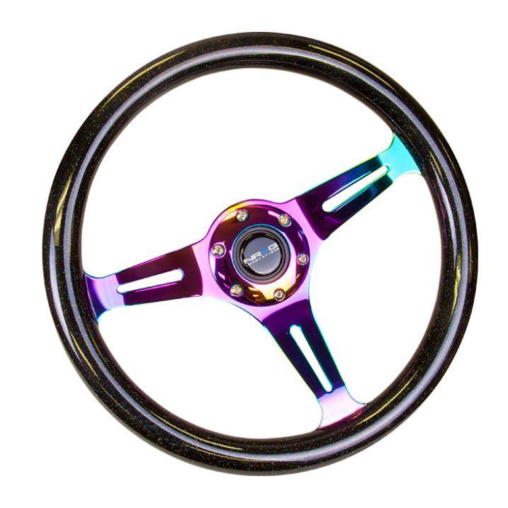 NRG Classic Wood Grain Steering Wheel (350mm) Black Sparkle/Galaxy Color w/Neochrome 3-Spoke-tuningsupply.com