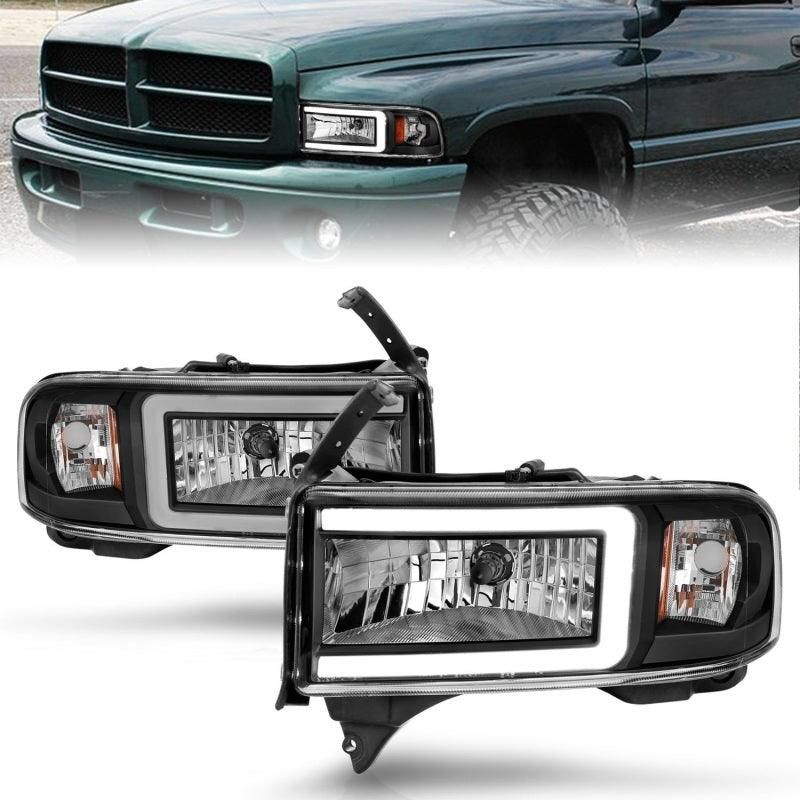 ANZO 94-02 Dodge RAM Crystal Headlight - w/ Light Bar Black Housing-tuningsupply.com