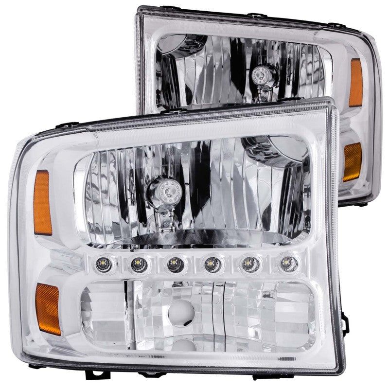 ANZO 2000-2004 Ford Excursion Crystal Headlights Chrome w/ LED 1pc-tuningsupply.com