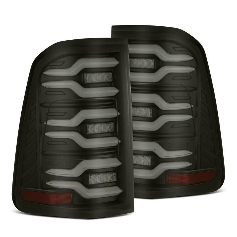 AlphaRex 19-21 Dodge Ram 1500 Luxx-Series LED Tail Lights Black w/Activ Light/Seq Signal-tuningsupply.com