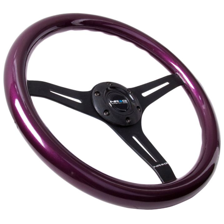 NRG Classic Wood Grain Steering Wheel (350mm) Purple Pearl/Flake Paint w/Black 3-Spoke Center - SMINKpower Performance Parts NRGST-015BK-PP NRG