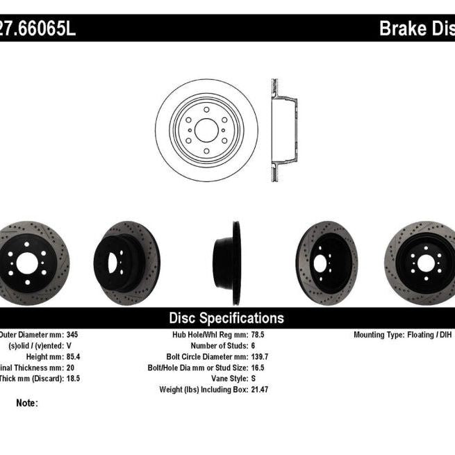 StopTech 07-10 GMC Sierra (w/ Rear Drum) / 07-09 GMC Yukon Rear Left Slotted & Drilled Rotor-Brake Rotors - Slot & Drilled-Stoptech-STO127.66065L-SMINKpower Performance Parts