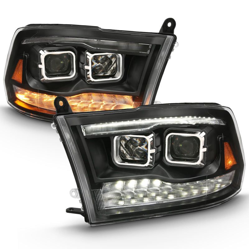 ANZO 2009-2018 Dodge Ram 1500 Projector H.L. Switchback Black Amber-tuningsupply.com