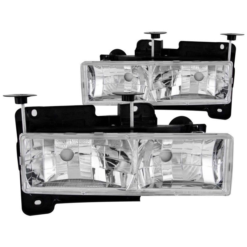 ANZO 1988-1998 Chevrolet C1500 Crystal Headlights Chrome w/o Bulbs-tuningsupply.com