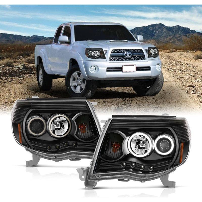 ANZO 2005-2011 Toyota Tacoma Projector Headlights w/ Halo Black-tuningsupply.com