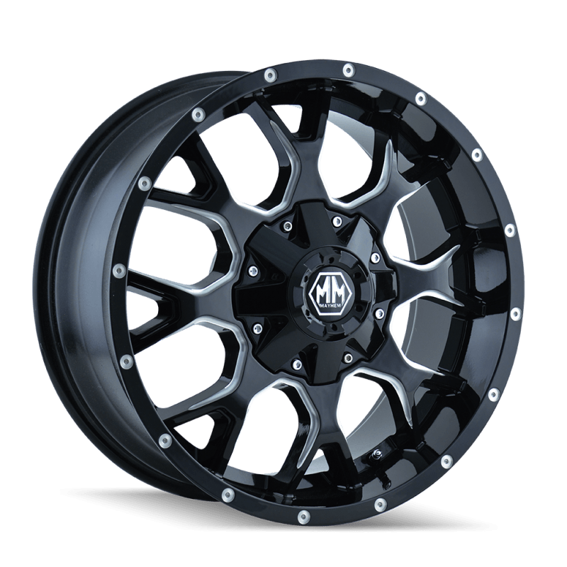 Mayhem 8015 Warrior 20x9 / 6x135 BP / 0mm Offset / 106mm Hub Black w/ Milled Spokes Wheel - SMINKpower Performance Parts MAY8015-2937M Mayhem