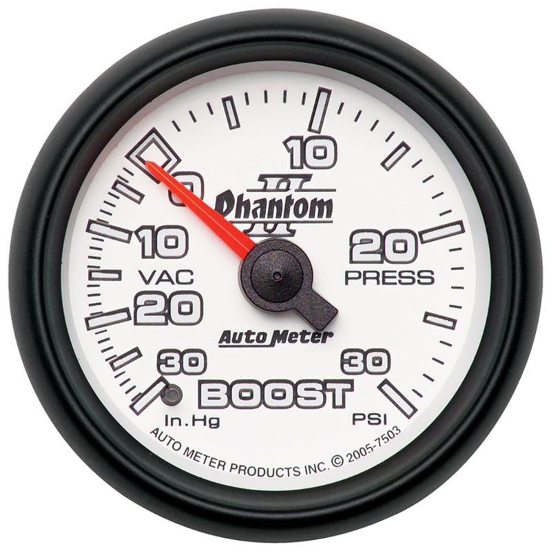 Autometer Phantom II 52.4mm Mechanical Vacuum / Boost Gauge 30 In. HG/30 PSI-tuningsupply.com