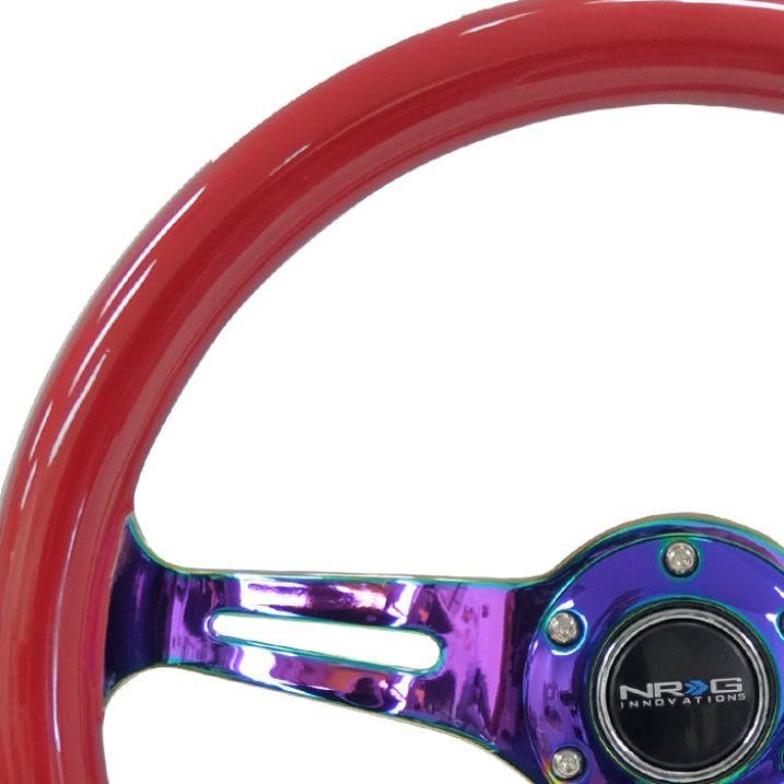 NRG Classic Wood Grain Steering Wheel (350mm) Red Grip w/Neochrome 3-Spoke Center-Steering Wheels-NRG-NRGST-015MC-RD-SMINKpower Performance Parts