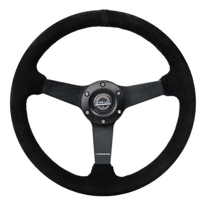 NRG Sport Steering Wheel (350mm / 1.5in Deep) Black Suede/Black Stitch w/Matte Black Solid Spokes-tuningsupply.com