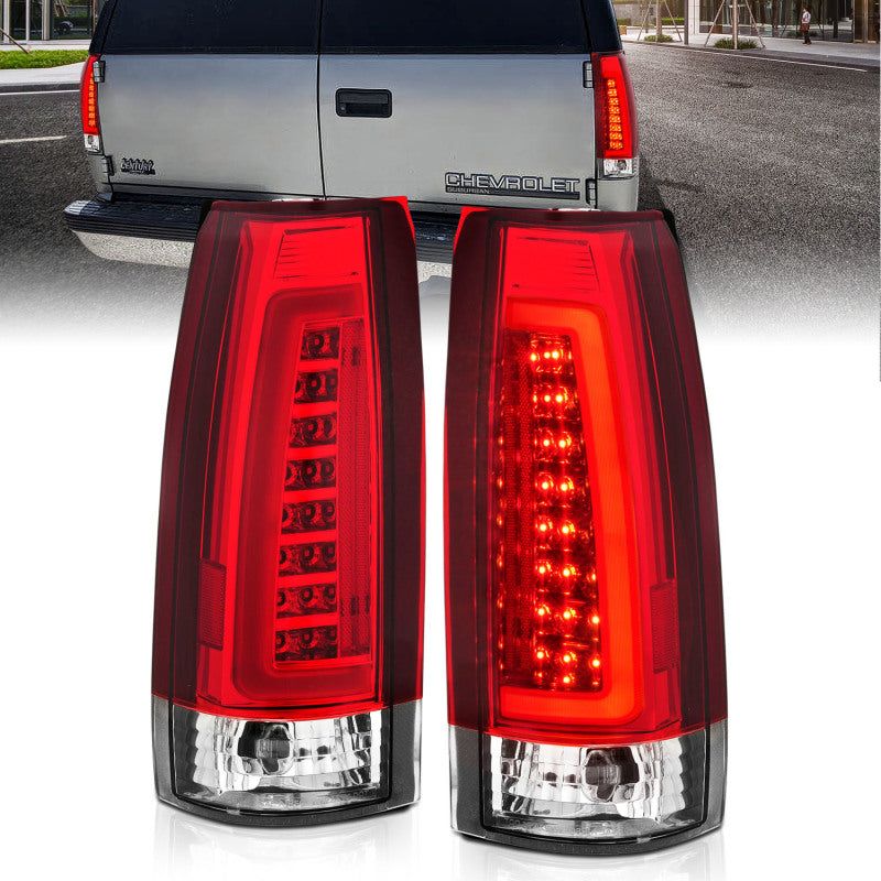 ANZO 1999-2000 Cadillac Escalade LED Taillights Chrome Housing Red/Clear Lens Pair-tuningsupply.com