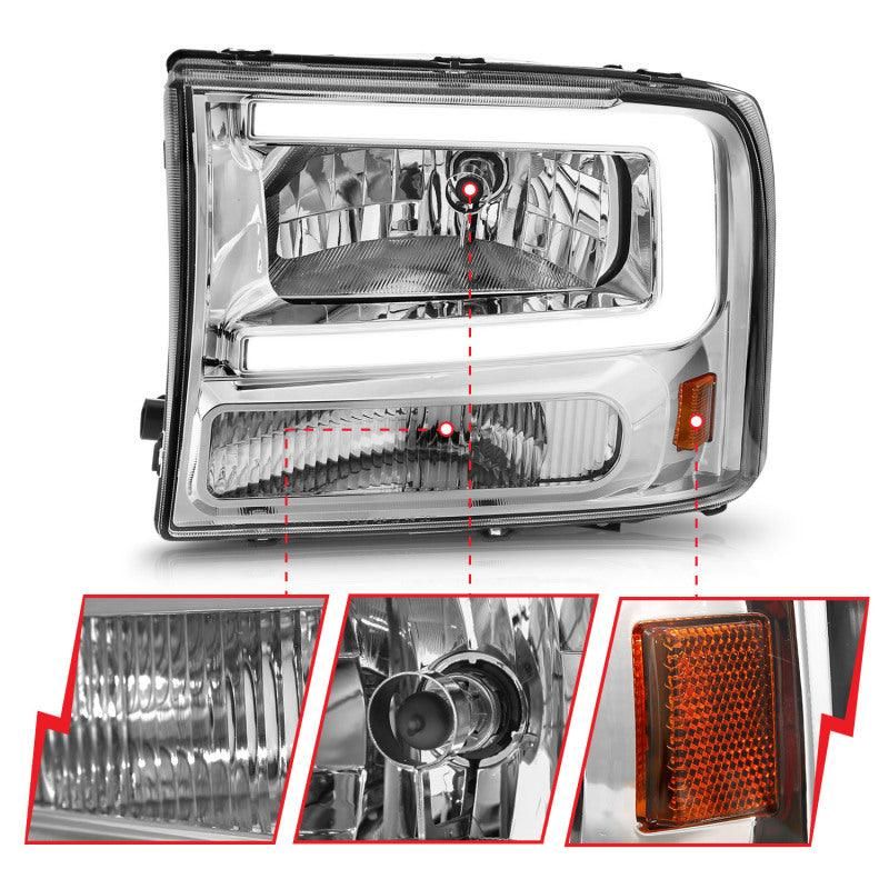 ANZO 99-04 Ford F250/F350/F450/Excursion (excl. 99) Crystal Headlights - w/ Light Bar Chrome Housing-tuningsupply.com