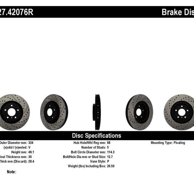 StopTech Slotted & Drilled Sport Brake Rotor-Brake Rotors - Slot & Drilled-Stoptech-STO127.42076R-SMINKpower Performance Parts