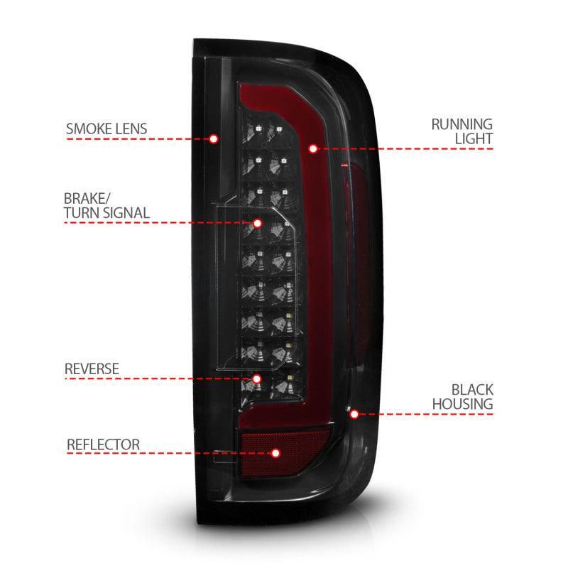 ANZO 15-21 GMC Canyon Full LED Tail Lights w/ Red Lightbar Black Housing Smoke Lens-tuningsupply.com