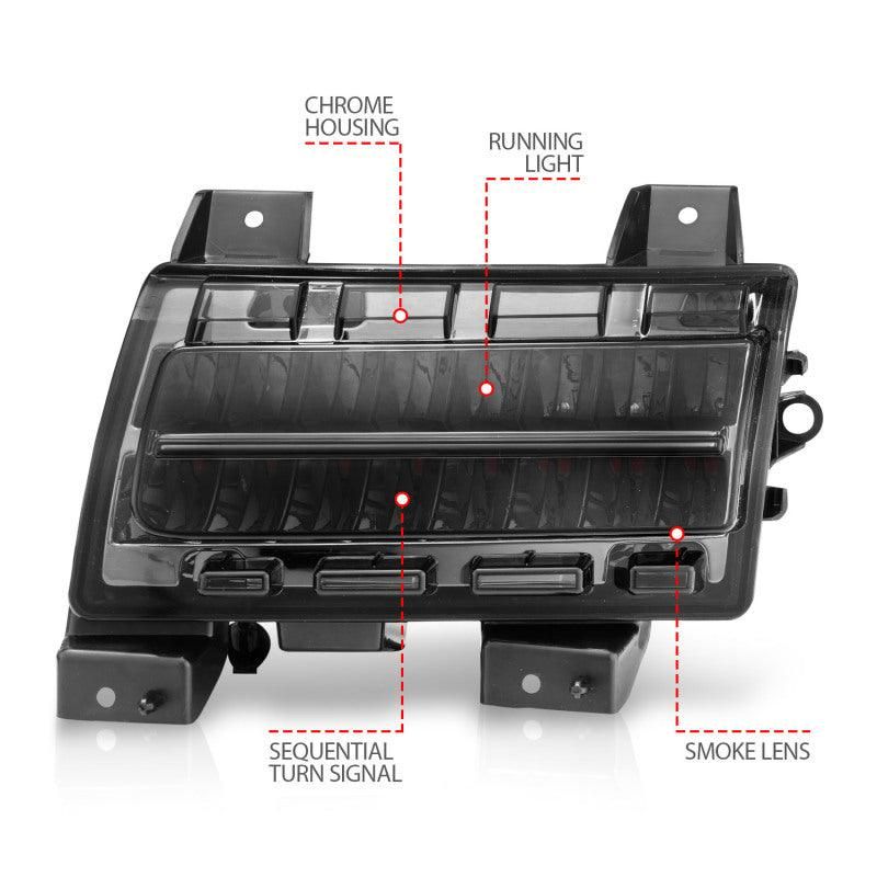 ANZO 2018-2021 Jeep Wrangler LED Side Markers Chrome Housing Smoke Lens w/ Seq. Signal Sport Bulb-tuningsupply.com