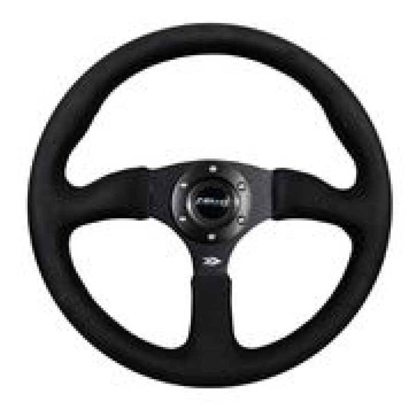 NRG Reinforced Steering Wheel (350mm / 2.5in. Deep)Blk Alcantara Comfort Grip w/4mm Matte Blk Spokes-tuningsupply.com