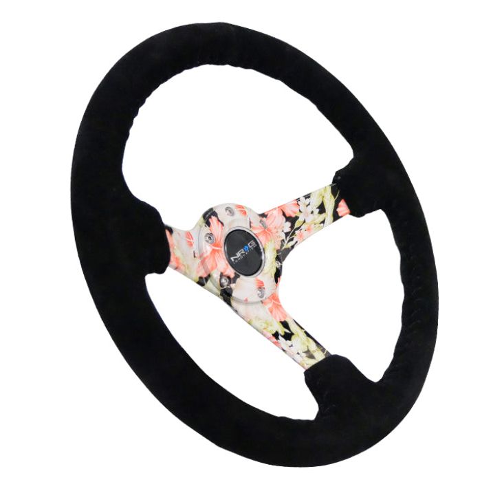 NRG Reinforced Steering Wheel (350mm / 3in. Deep) Blk Suede Floral Dipped w/ Blk Baseball Stitch-tuningsupply.com