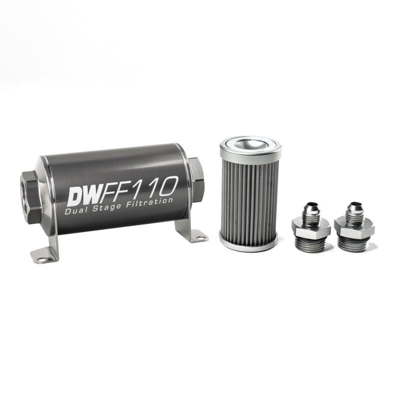 DeatschWerks Stainless Steel 6AN 40 Micron Universal Inline Fuel Filter Housing Kit (110mm)-tuningsupply.com