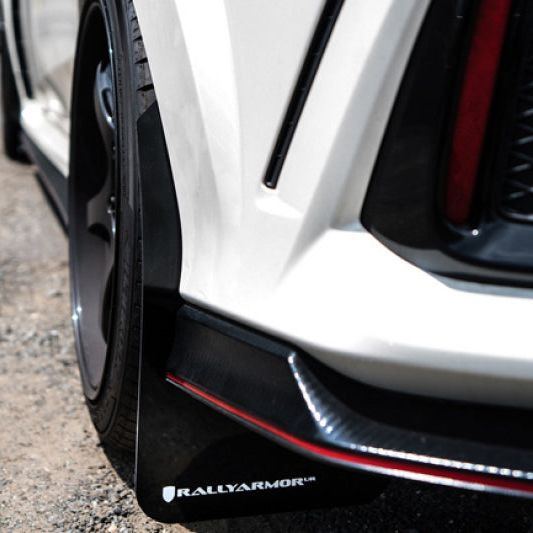 Rally Armor 17-21 Honda Civic Type R Black UR Mud Flap w/ White Logo-Mud Flaps-Rally Armor-RALMF47-UR-BLK/WH-SMINKpower Performance Parts