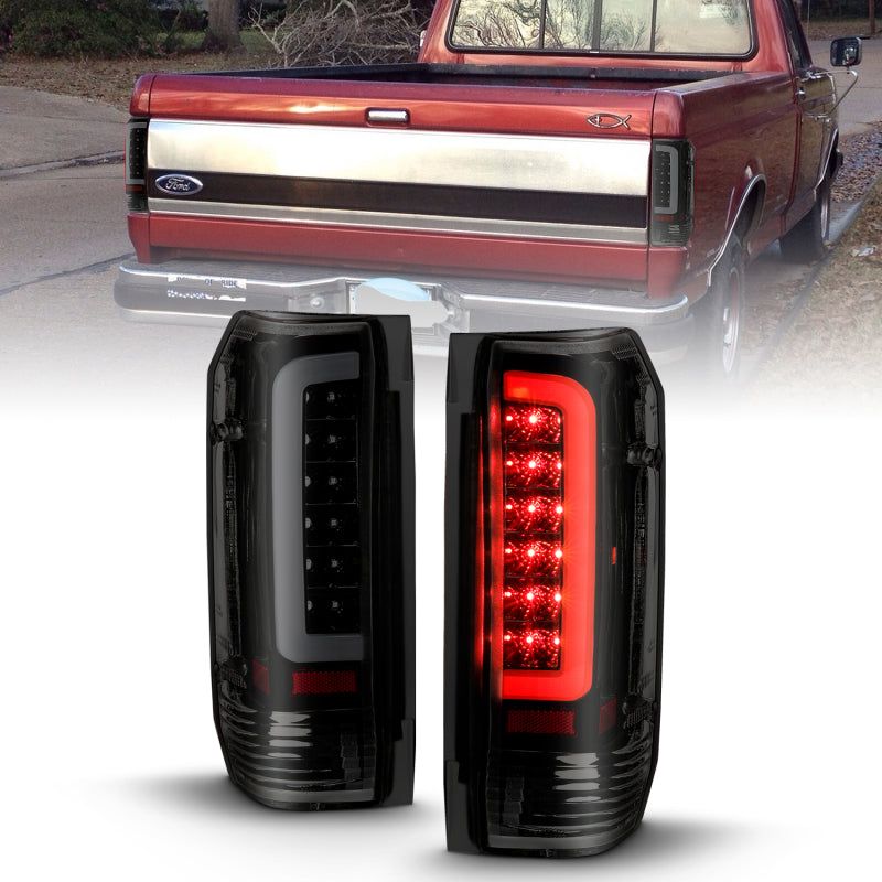 ANZO 1987-1996 Ford F-150 LED Taillights Black Housing Smoke Lens (Pair)-tuningsupply.com