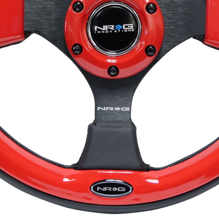 NRG Reinforced Steering Wheel (320mm) Blk w/Red Trim & 5mm 3-Spoke-tuningsupply.com