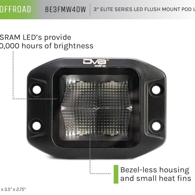 DV8 Offroad Elite Series 3in Cube LED Light 40W Spot 3W LED-tuningsupply.com