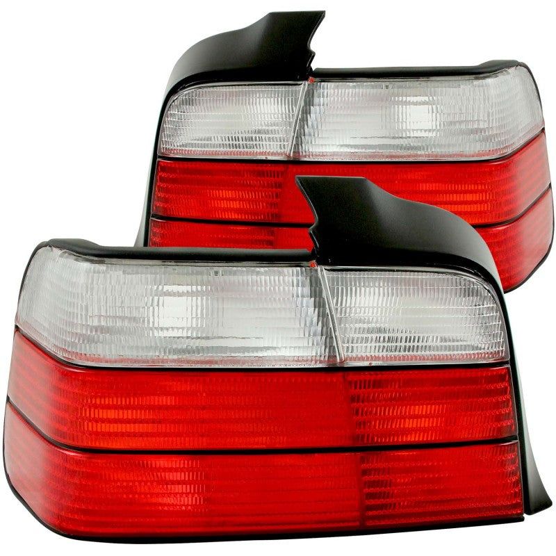 ANZO 1992-1998 BMW 3 Series E36 Sedan Taillights Red/Clear-tuningsupply.com