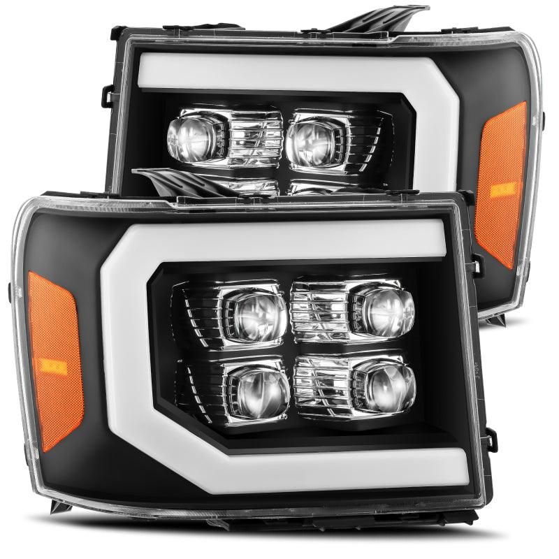 AlphaRex 07-13 GMC 1500HD NOVA LED Proj Headlight Plank Style Gloss Blk w/Activ Light/Seq Signal/DRL-tuningsupply.com