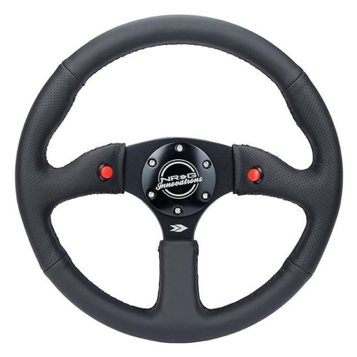 NRG Reinforced Steering Wheel (350mm/ 2.5in. Deep) Sport Leather Racing/ 4mm Matte Black Spoke-tuningsupply.com