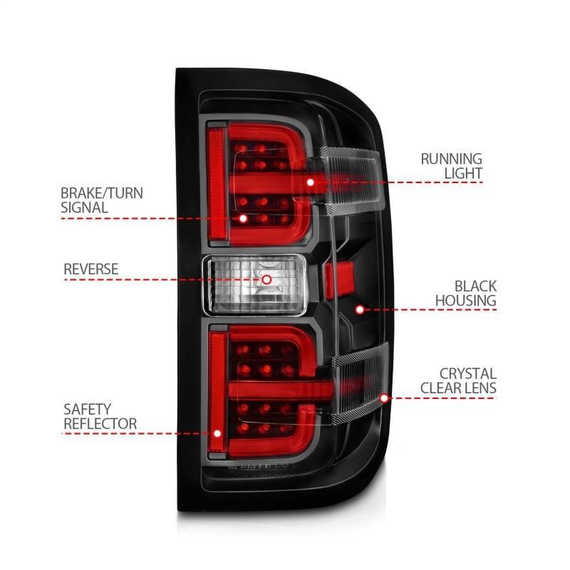 ANZO 15-19 Chevy Silverado 2500HD/3500HD (Halgn Only) LED Tail Lights w/Black Light Bar & Clear Lens-tuningsupply.com