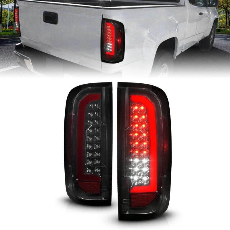 ANZO 15-21 GMC Canyon Full LED Tail Lights w/ Red Lightbar Black Housing Smoke Lens-tuningsupply.com