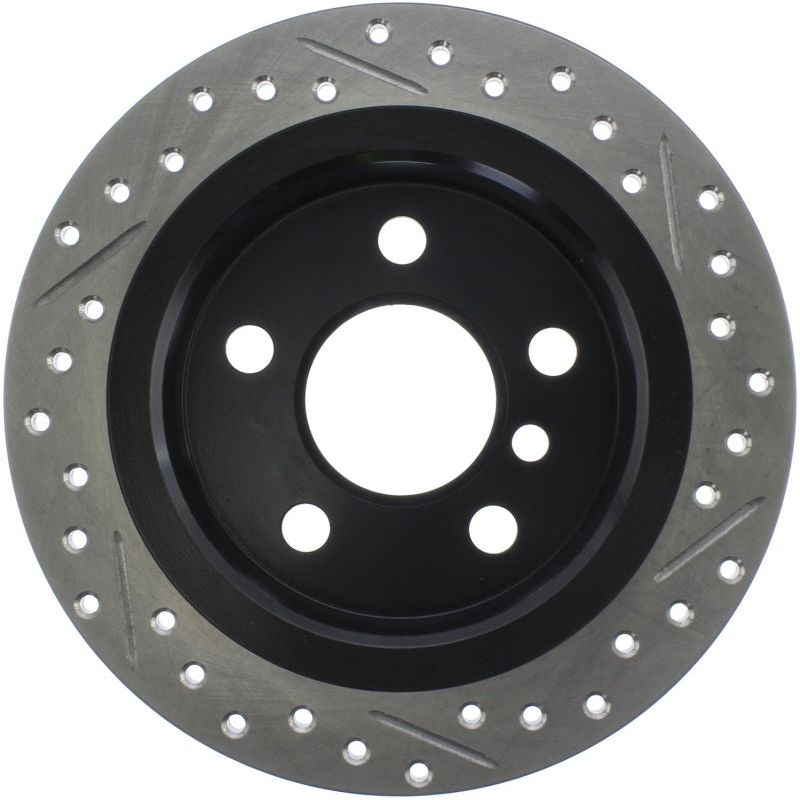 StopTech 14-15 Mini Cooper Base Slotted & Drilled Rear Right Rotor-Brake Rotors - Slot & Drilled-Stoptech-STO127.34159R-SMINKpower Performance Parts