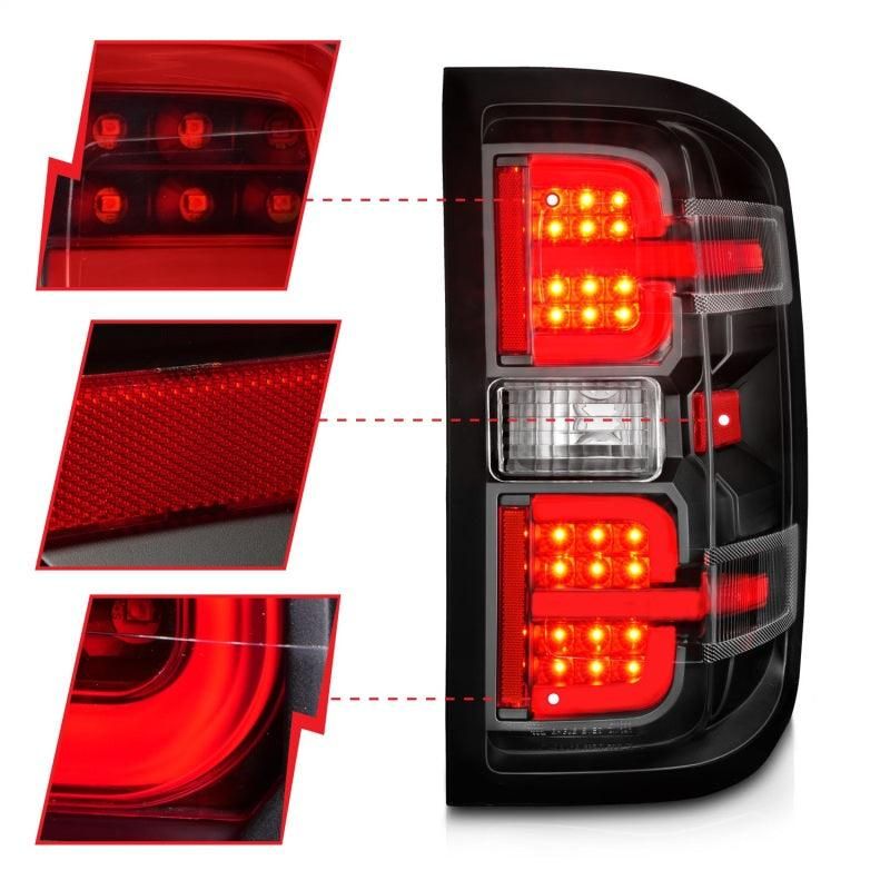 ANZO 15-19 Chevy Silverado 2500HD/3500HD (Halgn Only) LED Tail Lights w/Black Light Bar & Clear Lens-tuningsupply.com