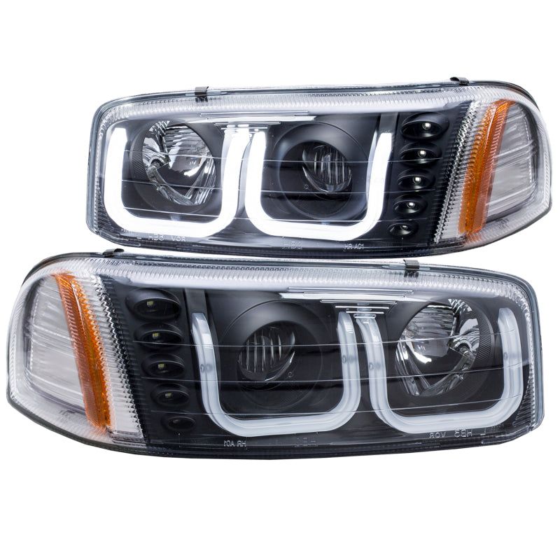 ANZO 1999-2006 Gmc Sierra 1500 Projector Headlights w/ U-Bar Black-tuningsupply.com