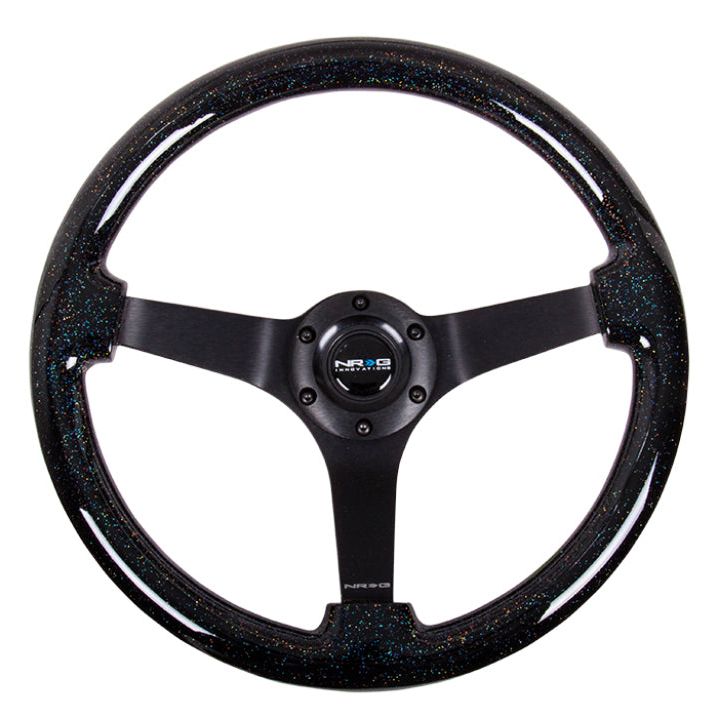 NRG Reinforced Steering Wheel (350mm / 3in Deep) Classic Blk Sparkle Wood Grain w/Blk 3-Spoke Center-tuningsupply.com