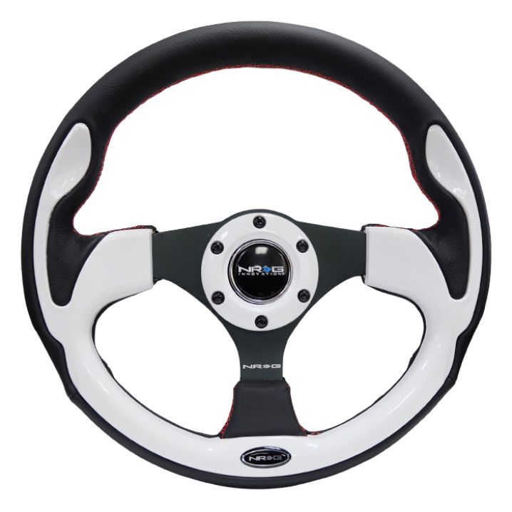 NRG Reinforced Steering Wheel (320mm) Blk w/White Trim & 4mm 3-Spoke-Steering Wheels-NRG-NRGRST-001WT-SMINKpower Performance Parts