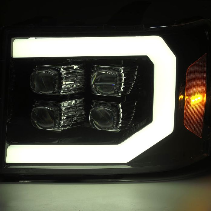 AlphaRex 07-13 GMC 1500HD NOVA LED Proj Headlight Plank Style Gloss Blk w/Activ Light/Seq Signal/DRL-tuningsupply.com