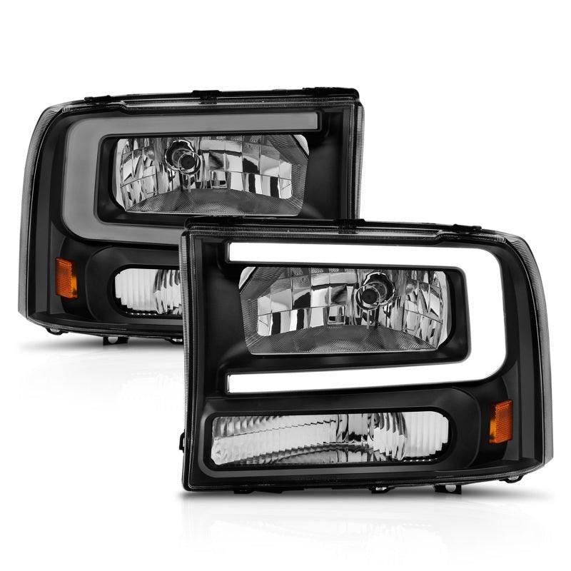 ANZO 99-04 Ford F250/F350/F450/Excursion (excl. 99) Crystal Headlights - w/ Light Bar Black Housing-tuningsupply.com