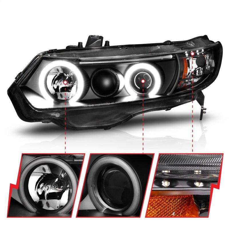 ANZO 2006-2011 Honda Civic Projector Headlights w/ Halo Black (CCFL)-tuningsupply.com