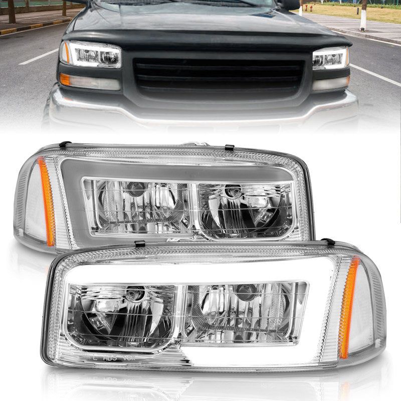 Anzo 99-17 GMC Sierra/Denali Headlights Chrome Amber (w/C Light Bars)-tuningsupply.com