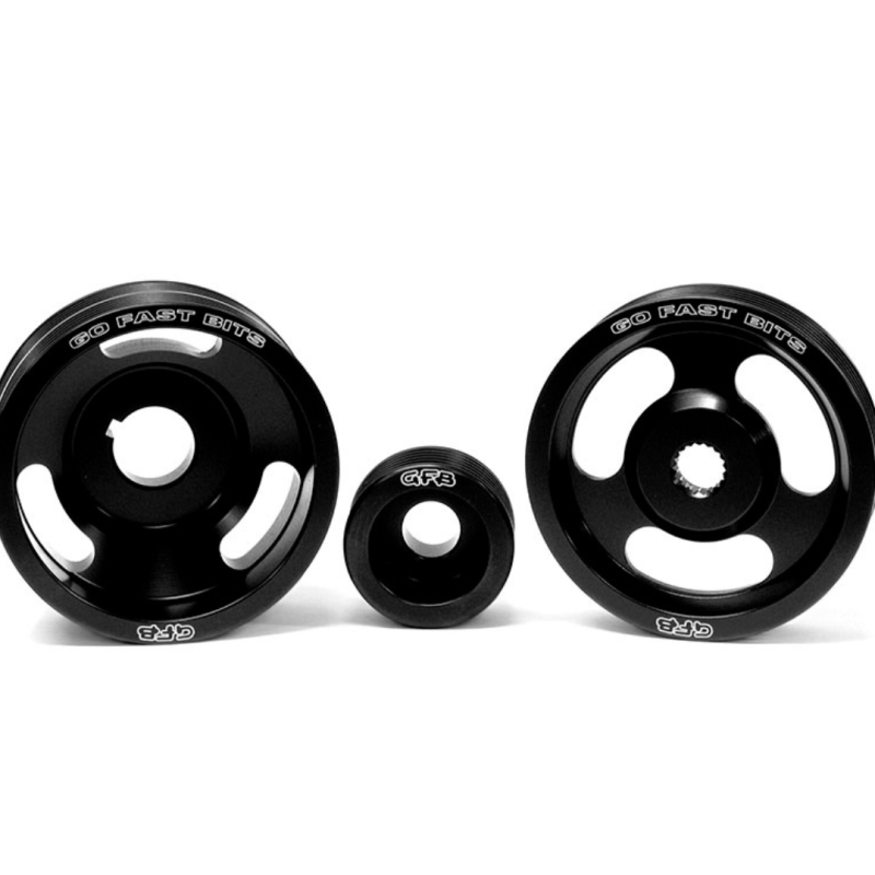 GFB 04-10 WRX/STI 3 Piece Under-Drive Pulley Kit w/ Belts (Crank Alternator & Power Steering)-tuningsupply.com