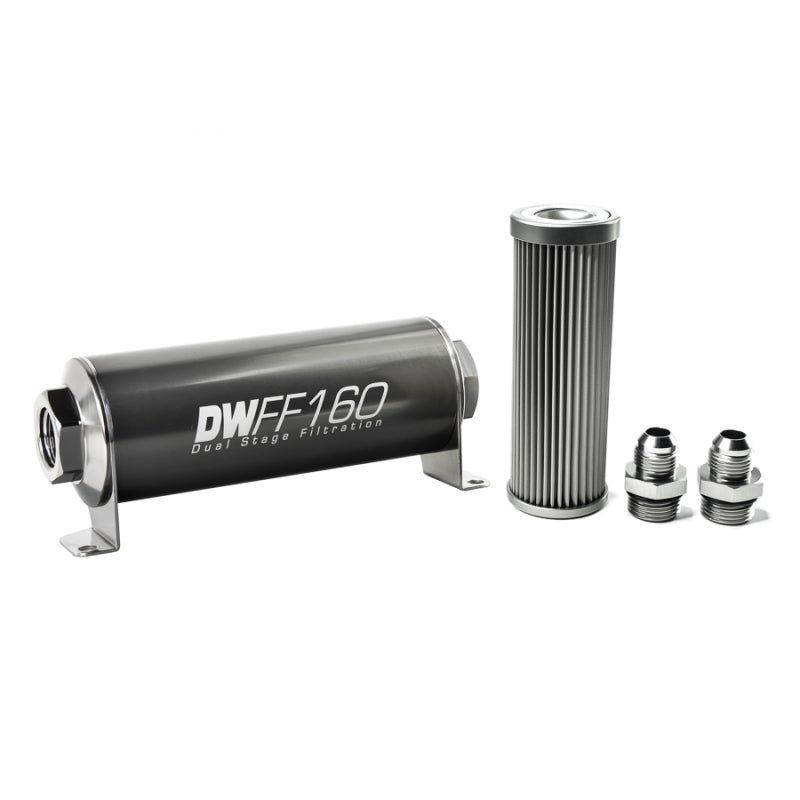 DeatschWerks Stainless Steel 8AN 10 Micron Universal Inline Fuel Filter Housing Kit (160mm)-tuningsupply.com