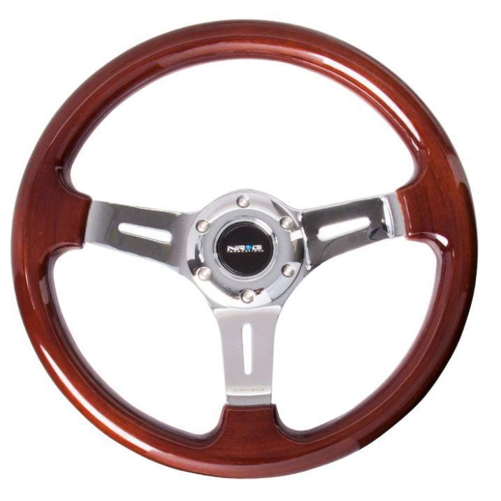 NRG Classic Wood Grain Steering Wheel (330mm) Wood Grain w/Chrome 3-Spoke Center-Steering Wheels-NRG-NRGST-015-1CH-SMINKpower Performance Parts