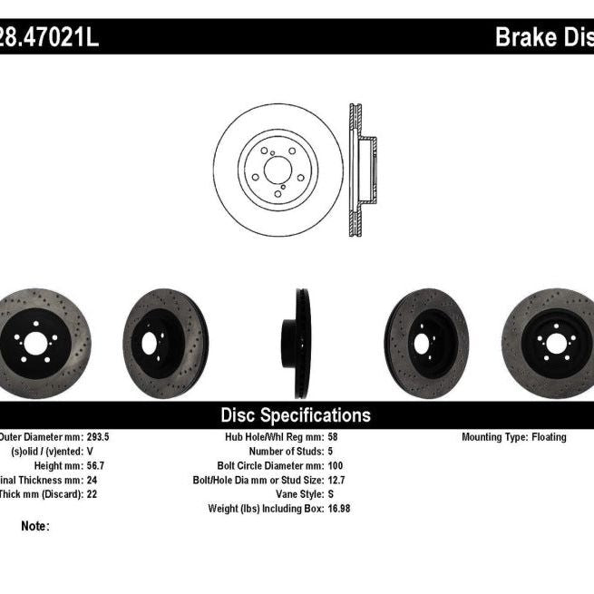 StopTech Drilled Sport Brake Rotor-Brake Rotors - Drilled-Stoptech-STO128.47021L-SMINKpower Performance Parts