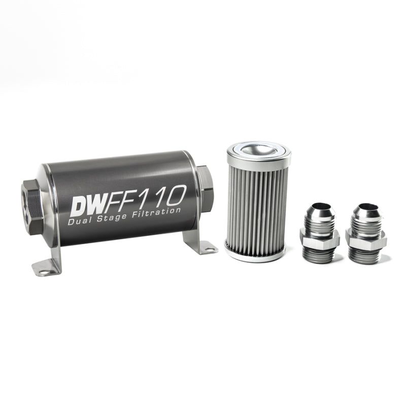 DeatschWerks Stainless Steel 10AN 10 Micron Universal Inline Fuel Filter Housing Kit (110mm)-tuningsupply.com